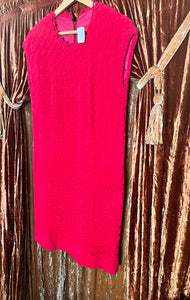 Large Dark Pink Velvet Crochet Shift Dress