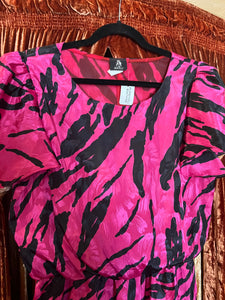 Large 80’s pink peplum zebra dress