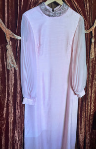 Large XL Pale Pink Maxi Dress with INSANE pleated sleeves and beading