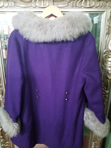 Large Vintage Purple Coat With Faux Fur Trim VTG SEARS