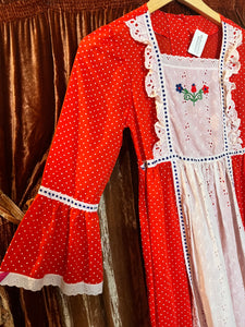 Small Red Cotton Polka Dot Maxi Dress
