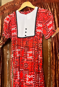 Medium Red Bandana Print Maxi Dress with Rickrack Trim
