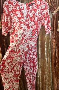 Small 90’s Red Cotton Daisy Jumpsuit