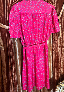 Large Pink Floral Polyester Dress with Belt