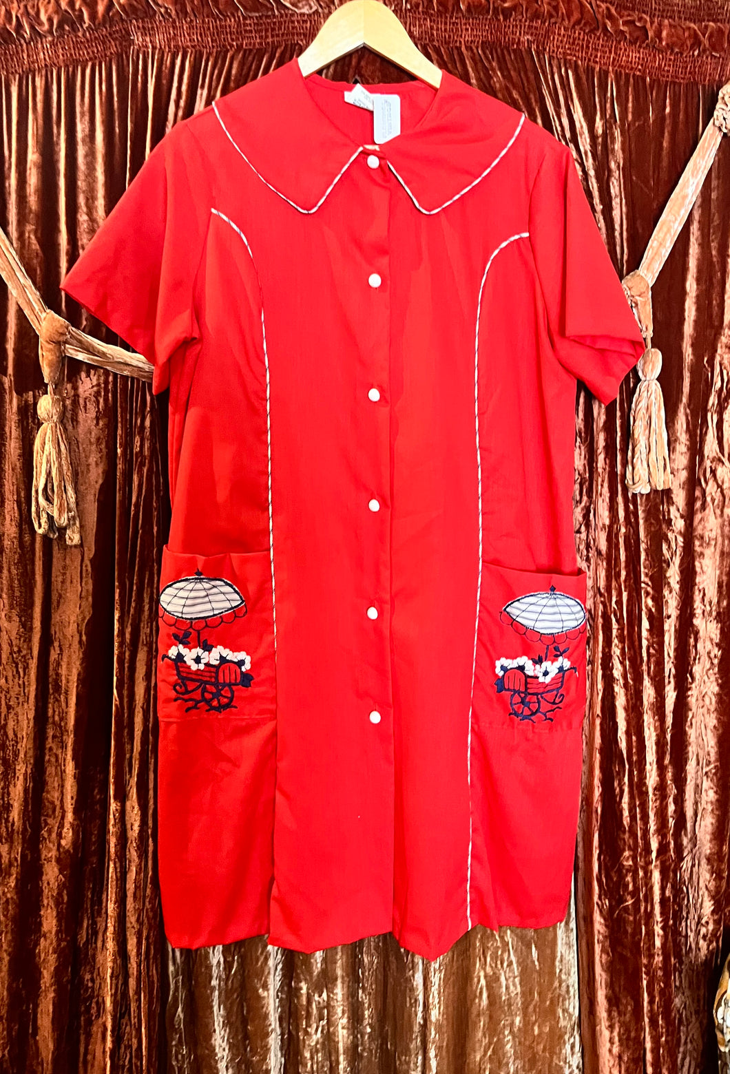 XXL Red Cotton Shift Dress with Peter Pan Collar