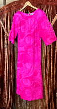 XXL Hot Pink Tiki Barkcloth Maxi Dress