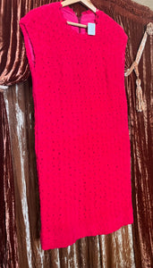 Large Dark Pink Velvet Crochet Shift Dress