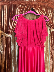 Medium Hot Pink Polyester Maxi Dress with Flutter Sleeves