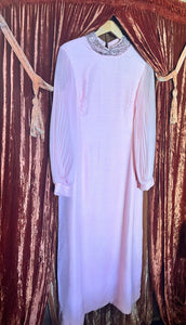 Large XL Pale Pink Maxi Dress with INSANE pleated sleeves and beading