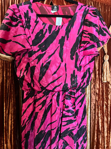 Large 80’s pink peplum zebra dress